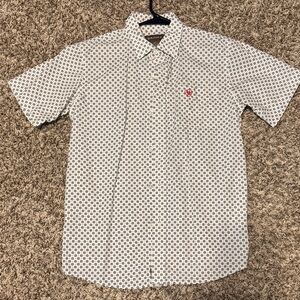 Ariat Boy’s Short-Sleeve White Patterned Button-Up Shirt